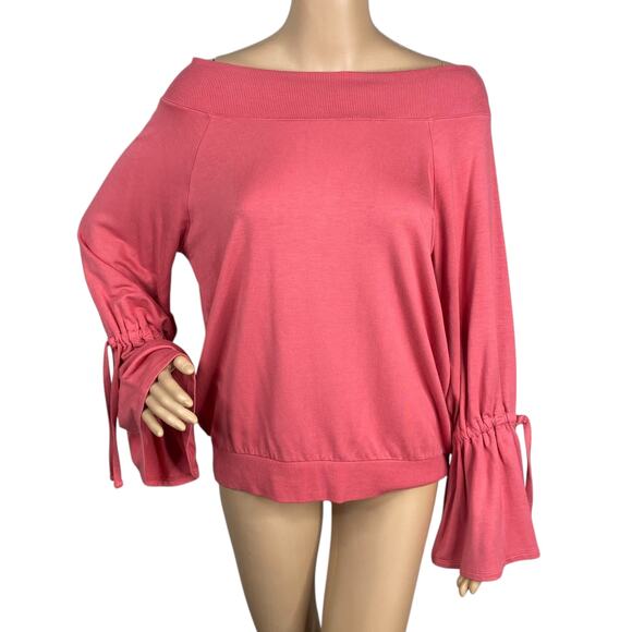 NWT Express One Eleven Pink Bell Tied Sleeve Off Shoulder Sweatshirt Pullover M - Picture 3 of 11